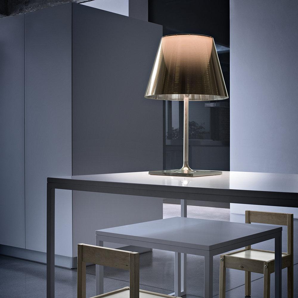 RoyaleGlow Modern Diffused Table Lamp - Polished Chrome & Brown Shade