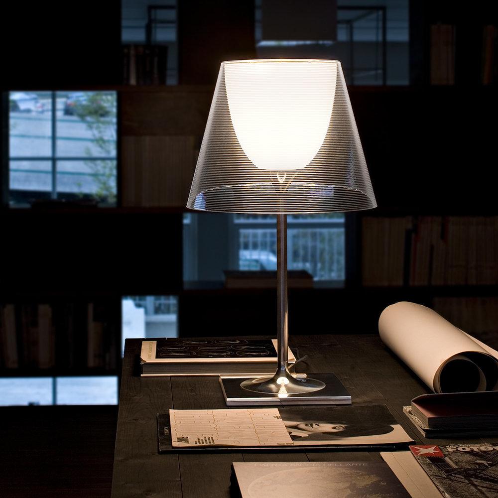RoyaleGlow Modern Diffused Table Lamp - Polished Chrome & Brown Shade