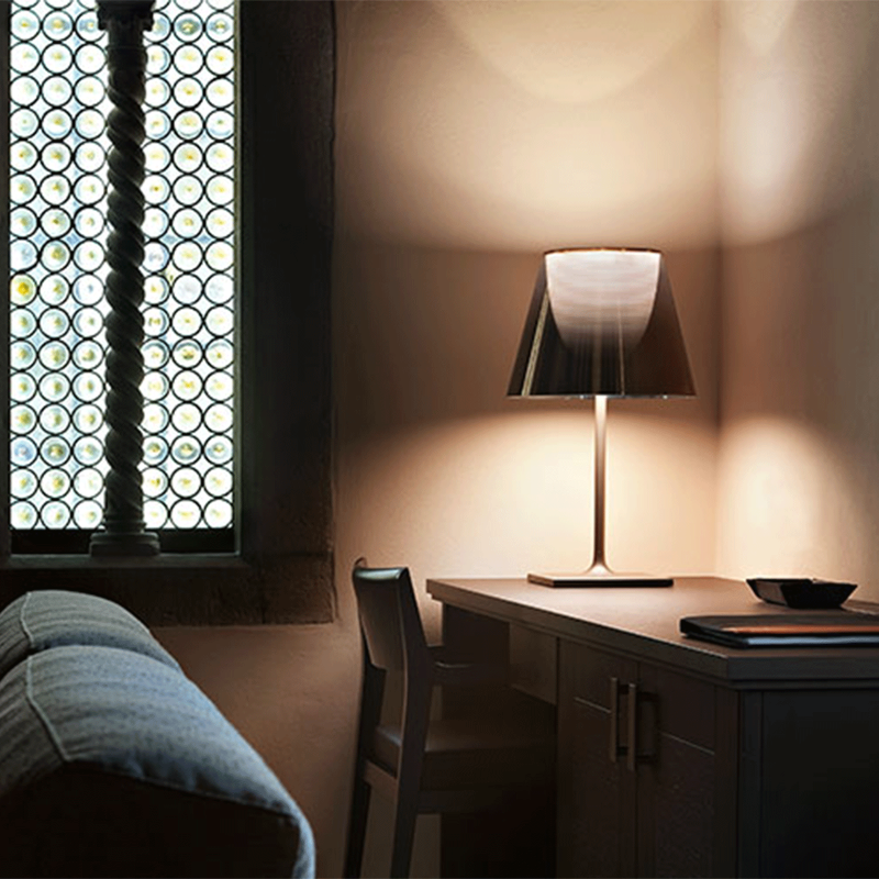 RoyaleGlow Modern Diffused Table Lamp - Polished Chrome & Brown Shade