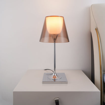 RoyaleGlow Modern Diffused Table Lamp - Polished Chrome & Brown Shade