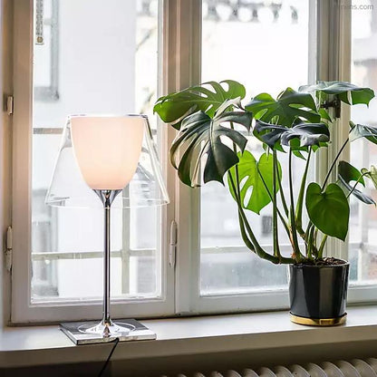 RoyaleGlow Modern Diffused Table Lamp - Polished Chrome & Brown Shade
