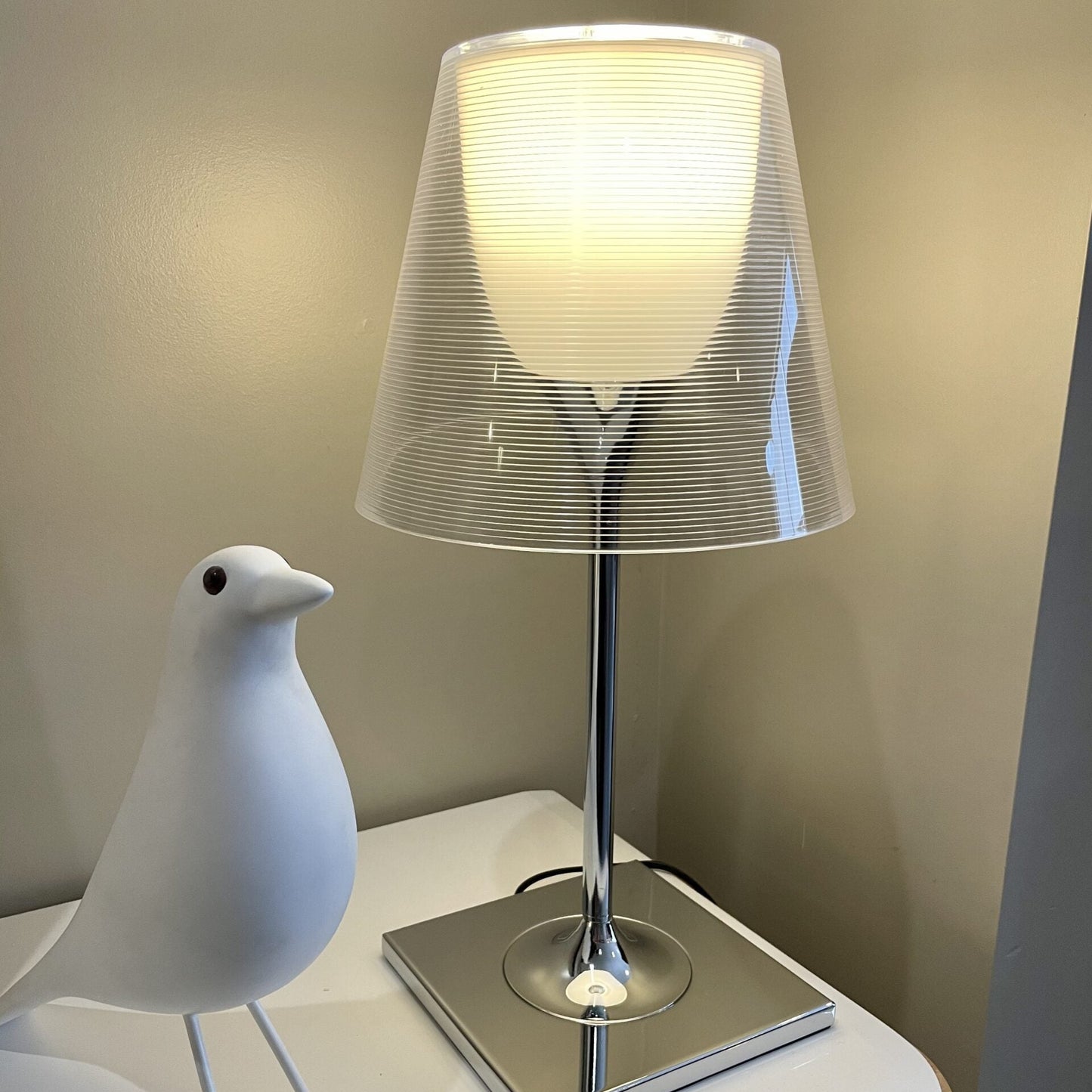 RoyaleGlow Modern Diffused Table Lamp - Polished Chrome & Brown Shade