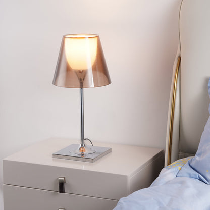 RoyaleGlow Modern Diffused Table Lamp - Polished Chrome & Brown Shade