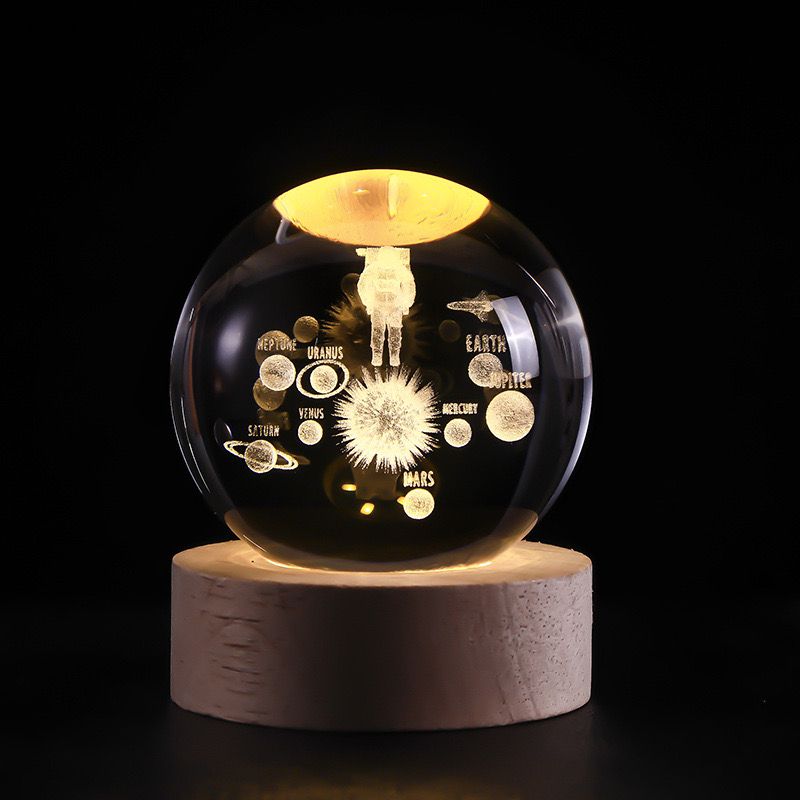 RoyaleGlow™ Celestial 3D Engraved LED Crystal Ball Night Light - Astronaut