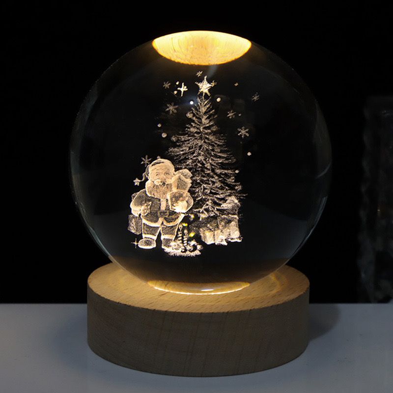 RoyaleGlow™ Celestial 3D Engraved LED Crystal Ball Night Light - Santa Claus