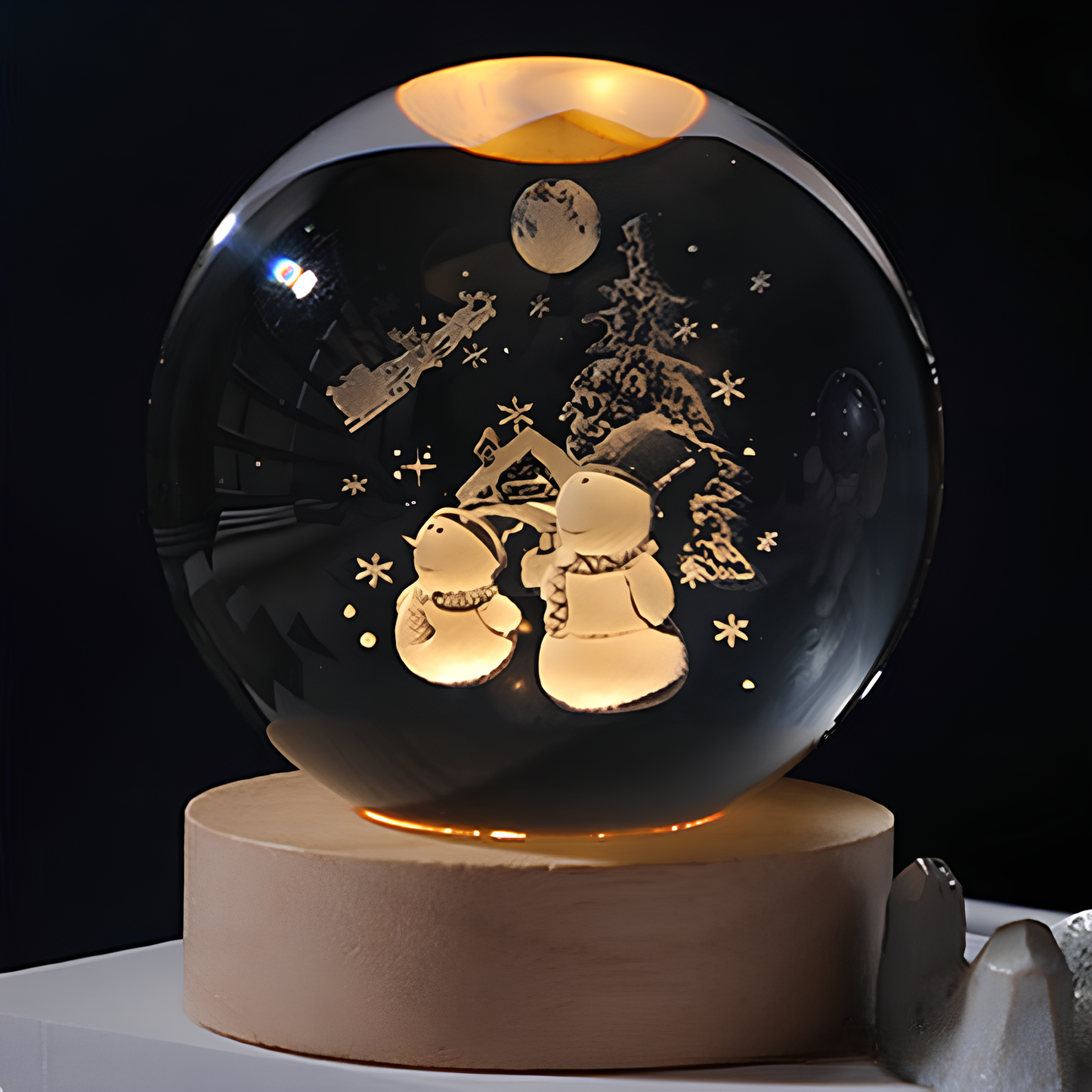RoyaleGlow™ Celestial 3D Engraved LED Crystal Ball Night Light - Snowmen