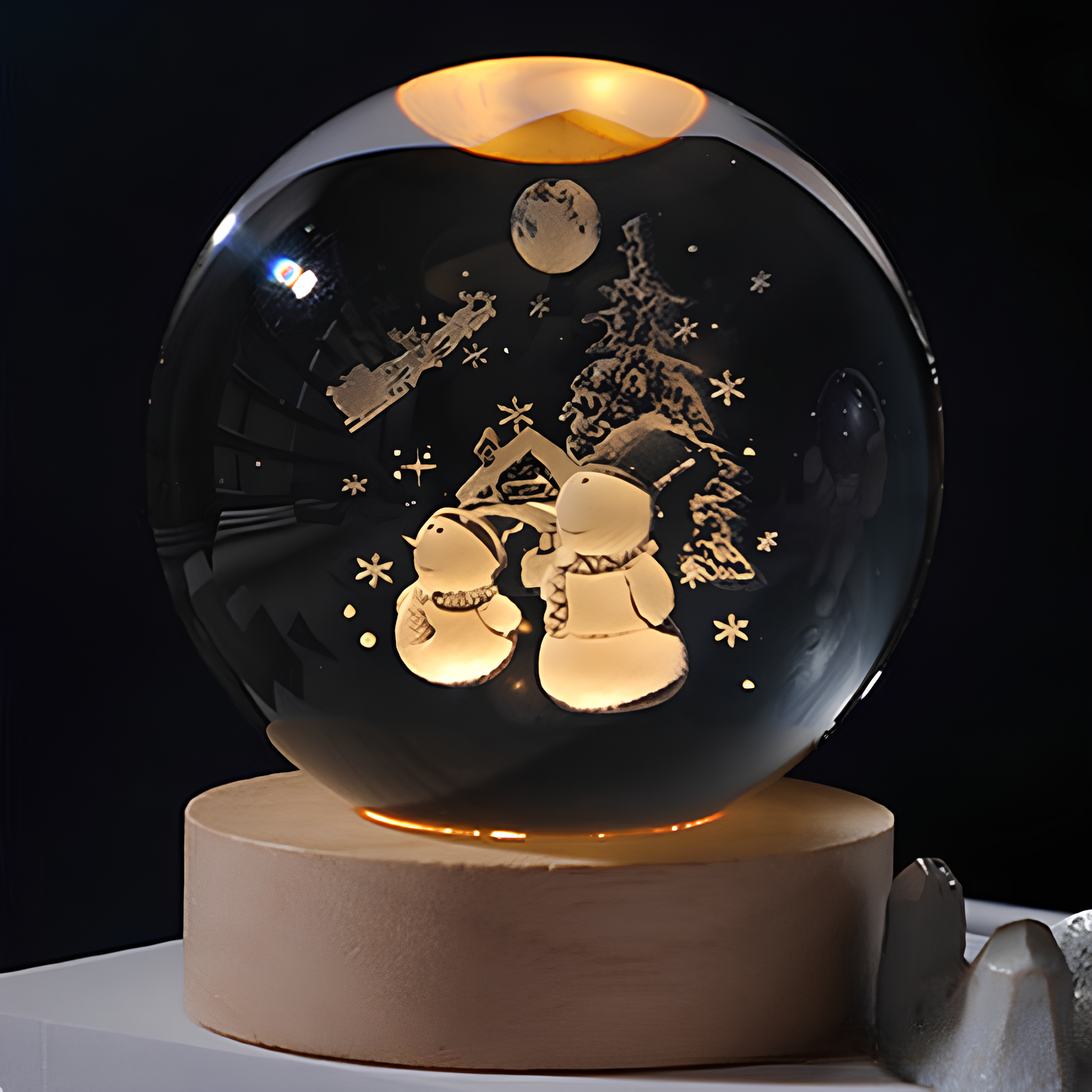 RoyaleGlow™ Celestial 3D Engraved LED Crystal Ball Night Light - Snowmen