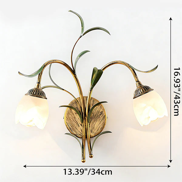 Rayvia French Vintage Cream Floral Glass Wall Lamp, Crystal Shade Sconce