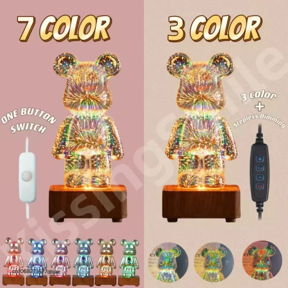 Add Magic to Your Space with the 3D Bear Firework LED Lamp - 3 Color