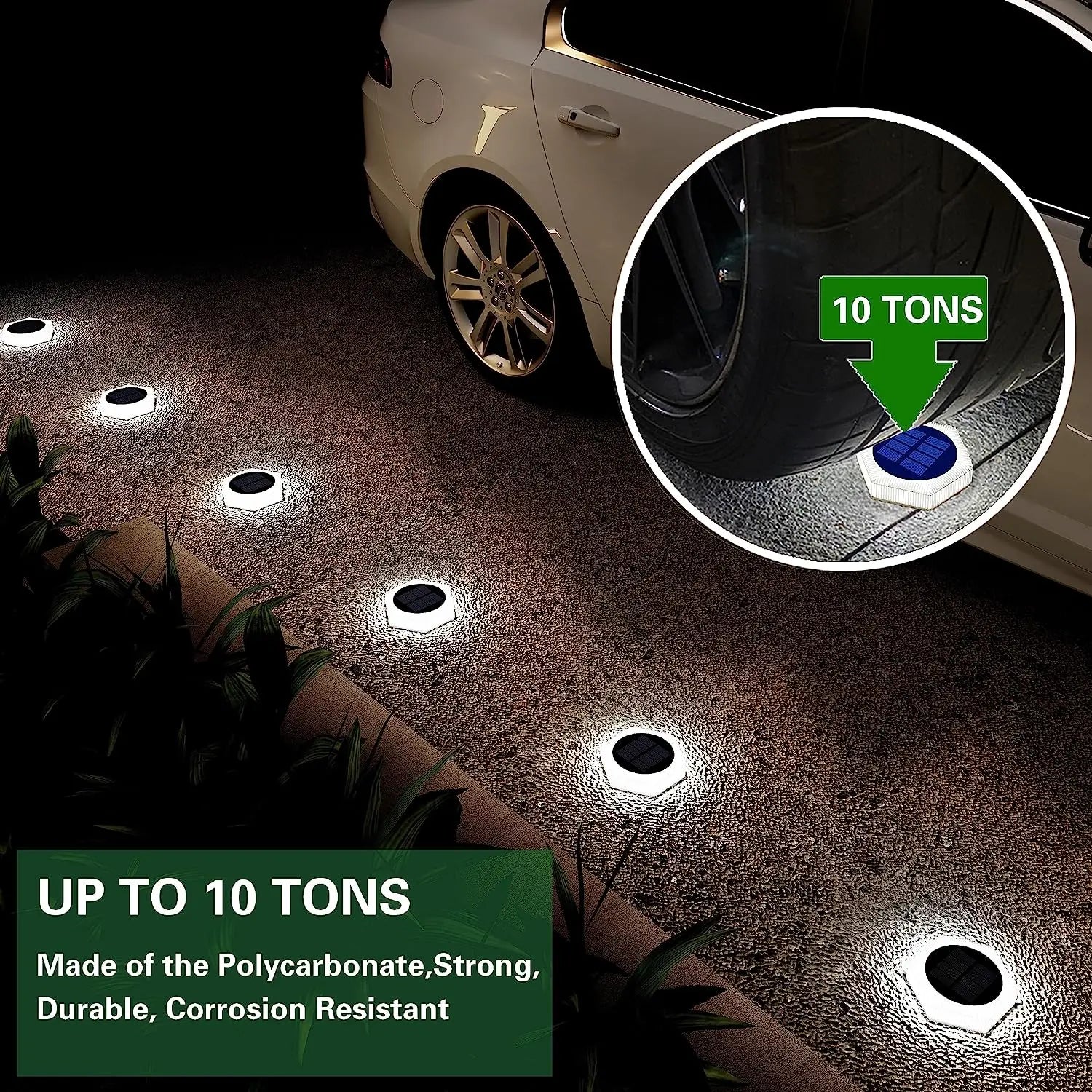 Solar Christmas Lights, Waterproof LED Deck Lights for Garden, Patio, Pathway, or Dock Decoration - Round