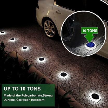 Solar Christmas Lights, Waterproof LED Deck Lights for Garden, Patio, Pathway, or Dock Decoration - Round