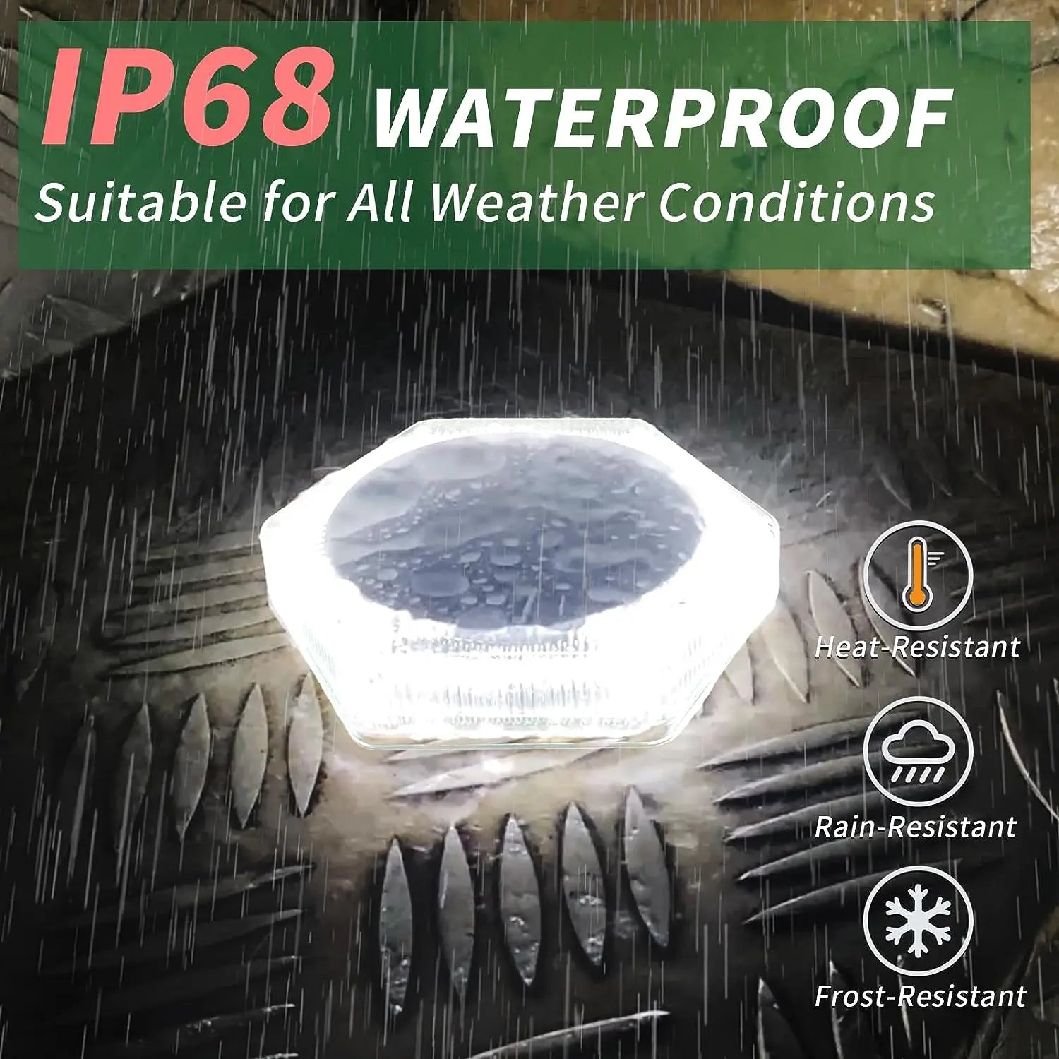 Solar Christmas Lights, Waterproof LED Deck Lights for Garden, Patio, Pathway, or Dock Decoration - Round