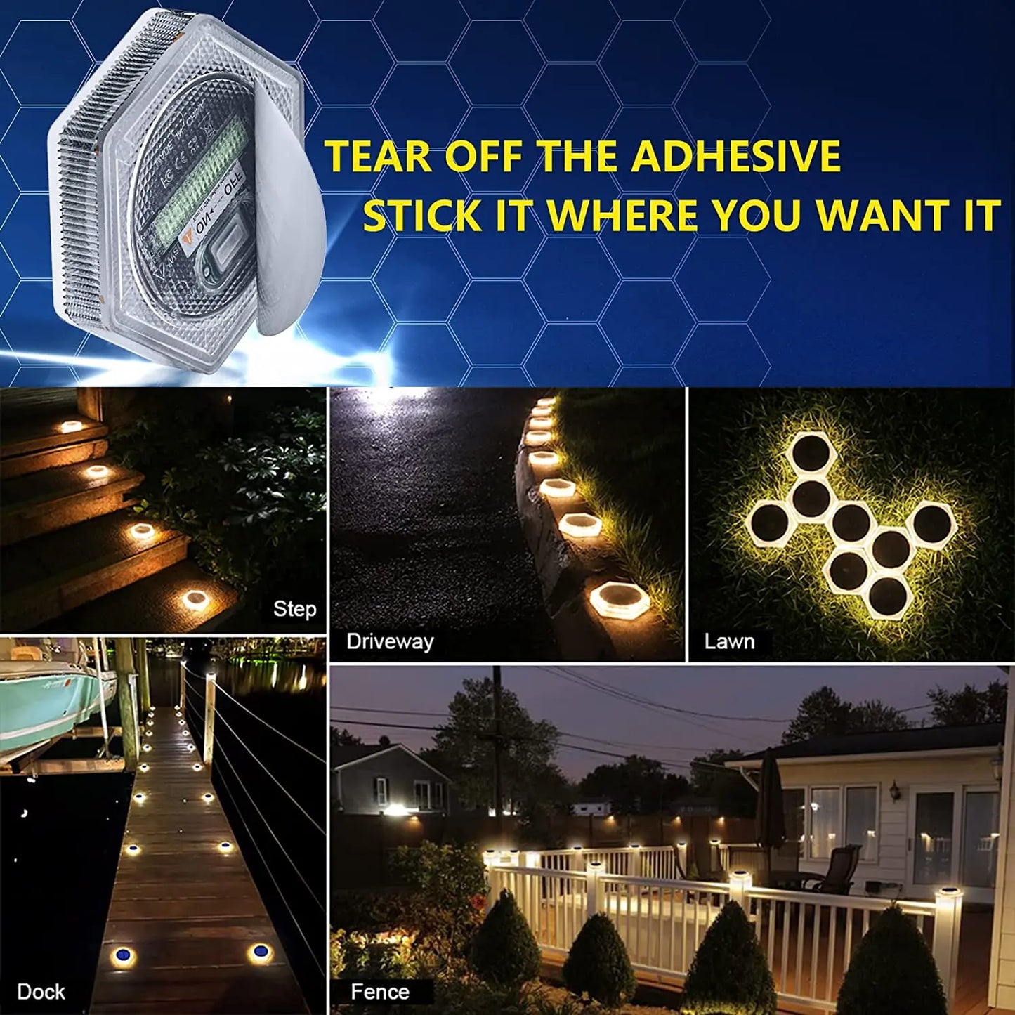 Solar Christmas Lights, Waterproof LED Deck Lights for Garden, Patio, Pathway, or Dock Decoration - Round