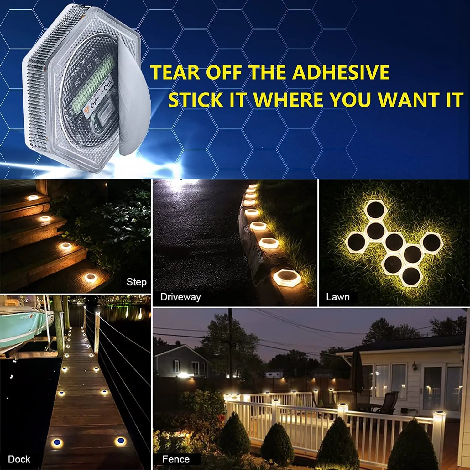 Solar Christmas Lights, Waterproof LED Deck Lights for Garden, Patio, Pathway, or Dock Decoration - Round