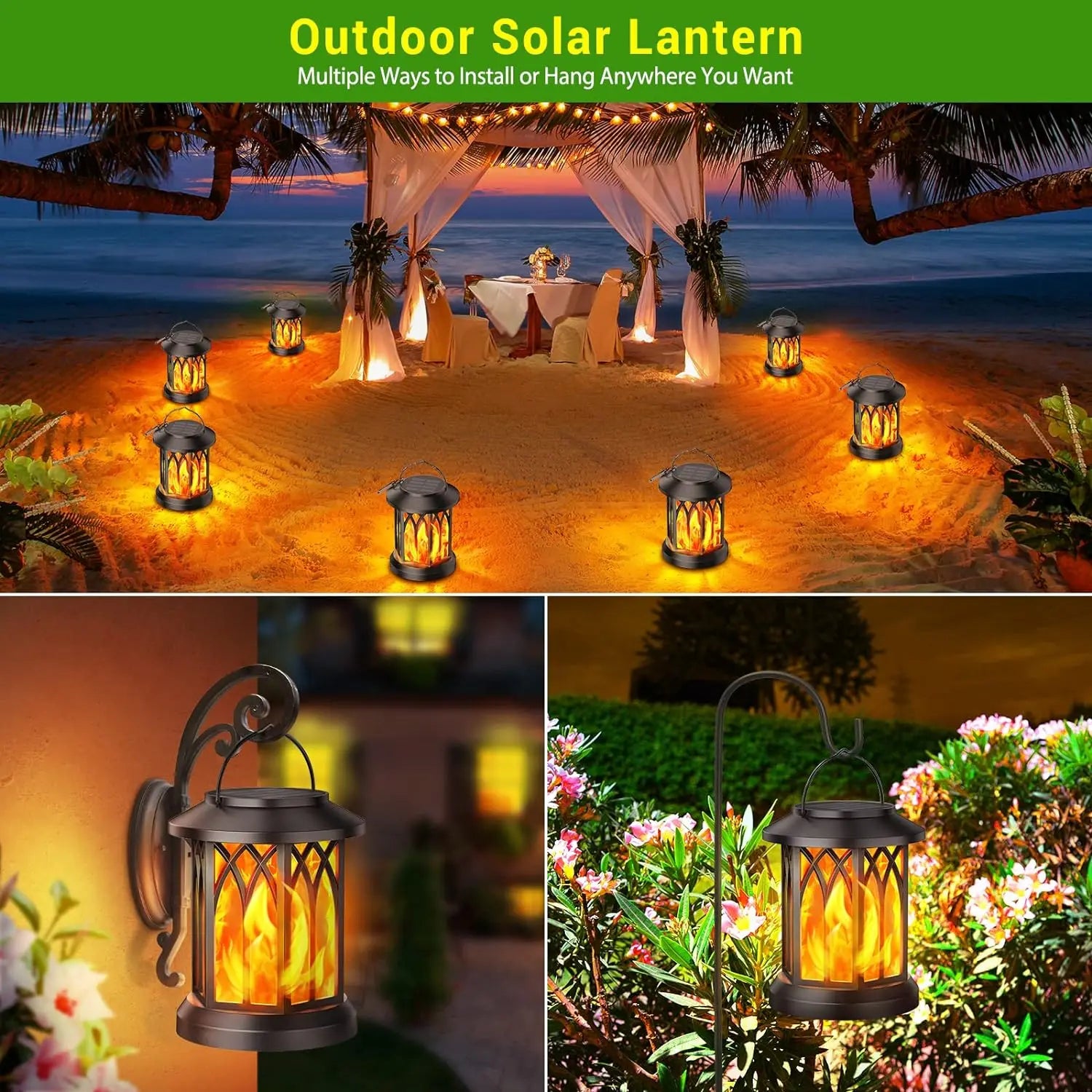 Solar Flame Lights, Waterproof LED Outdoor Lanterns for Garden, Yard ...