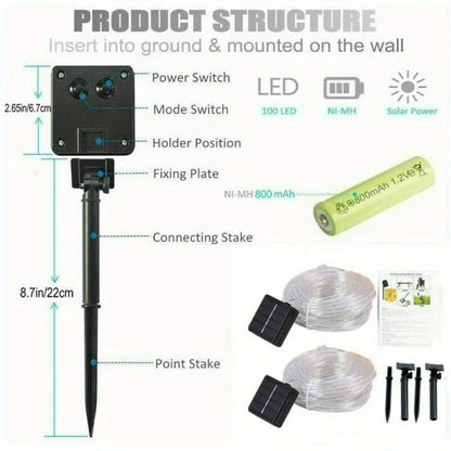 LED Solar String Lights Garden Waterproof Tube Rope Lamp Christmas Garland Fairy Lights For Outdoor Holiday Decoration Lighting 4