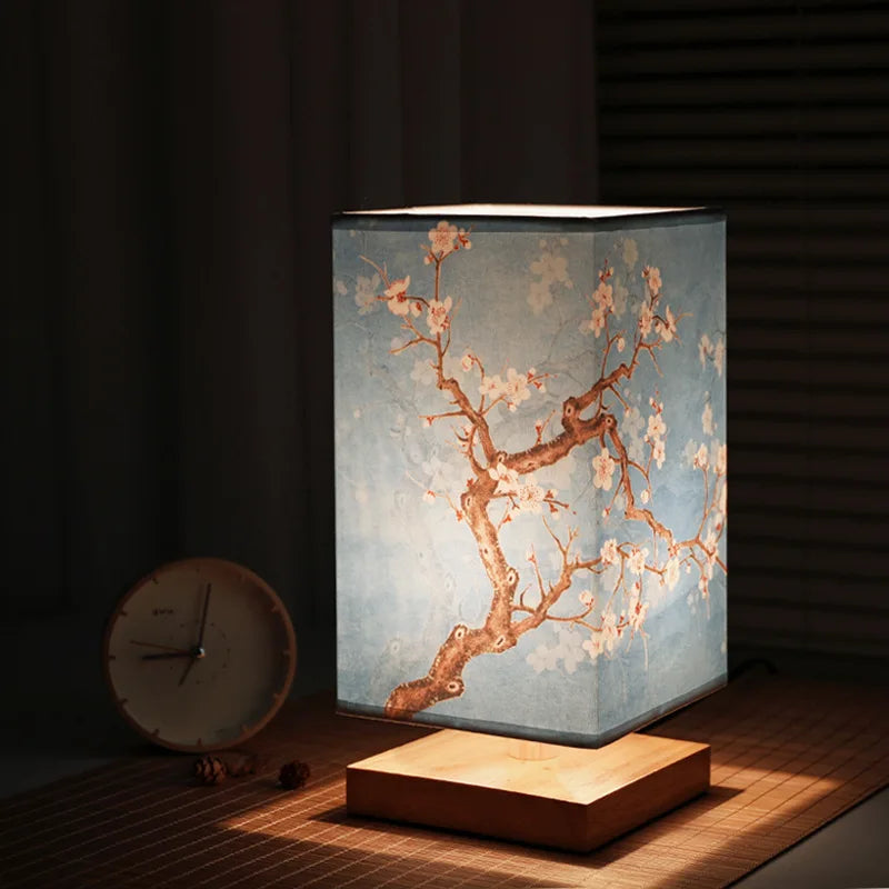 LED Square Decoration Table Lamps Simple Chinese Style Dimmable EU Plug Night Light Fabric Lampshade Bedroom Bedside Lights 1