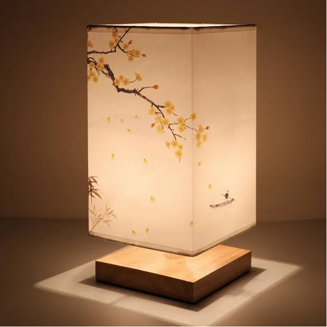 LED Square Decoration Table Lamps Simple Chinese Style Dimmable EU Plug Night Light Fabric Lampshade Bedroom Bedside Lights 6