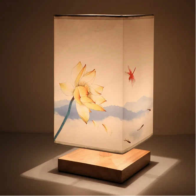 LED Square Decoration Table Lamps Simple Chinese Style Dimmable EU Plug Night Light Fabric Lampshade Bedroom Bedside Lights 8