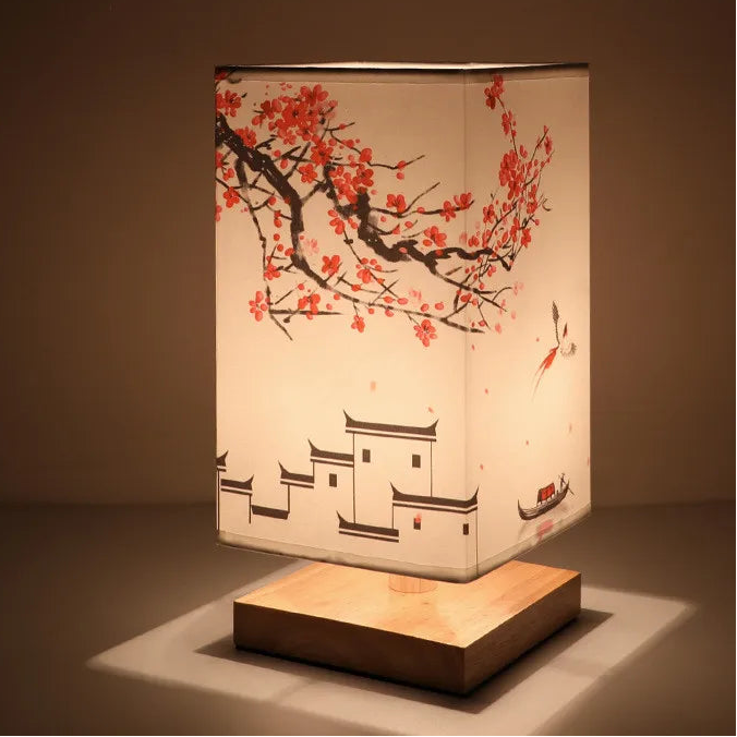 LED Square Decoration Table Lamps Simple Chinese Style Dimmable EU Plug Night Light Fabric Lampshade Bedroom Bedside Lights 9