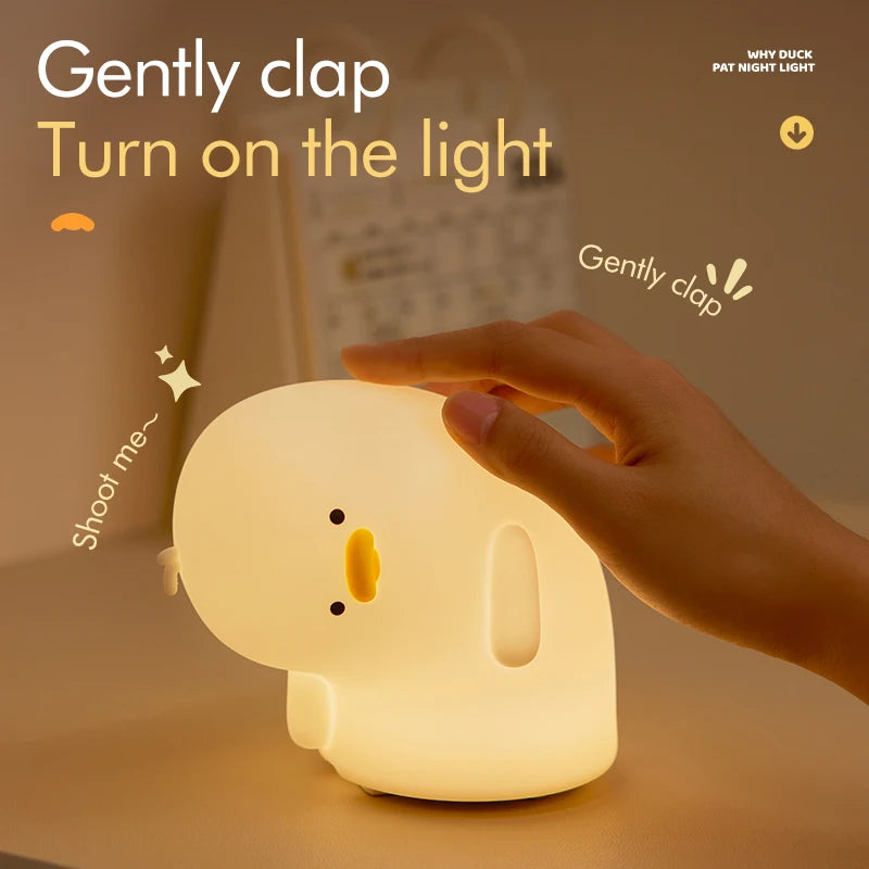 USB Rechargeable LED Duck Night Light - Cute Silicone Lamp for Kids, Baby Bedside Decor - Music Duck - White