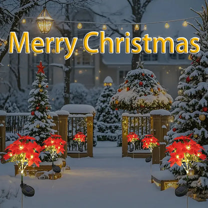 LED solar Christmas flower poinsettia artificial flower light, suitable for decorating Christmas gardens, lawns, and courtyards 3