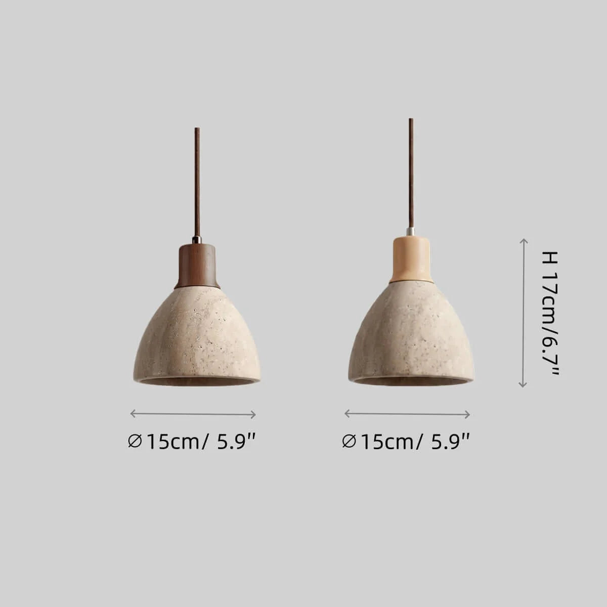 RoyaleGlow Modern Travertine Stone Pendant Light - Wooden Kitchen Island Hanging Fixture