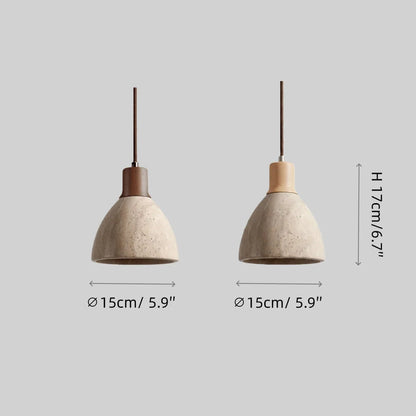 RoyaleGlow Modern Travertine Stone Pendant Light - Wooden Kitchen Island Hanging Fixture