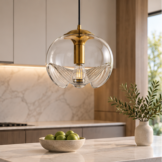Large Clear Glass Wave Pendant Light