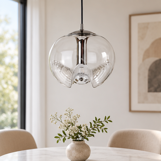 Large Clear Glass Wave Pendant Light