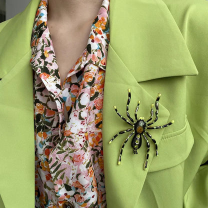 Large Size Exaggerated Funny Spider Brooch Creative Halloween Brooches Green Rhinestones Pin Punk Hip Hop Trend Jewelry Gift 4