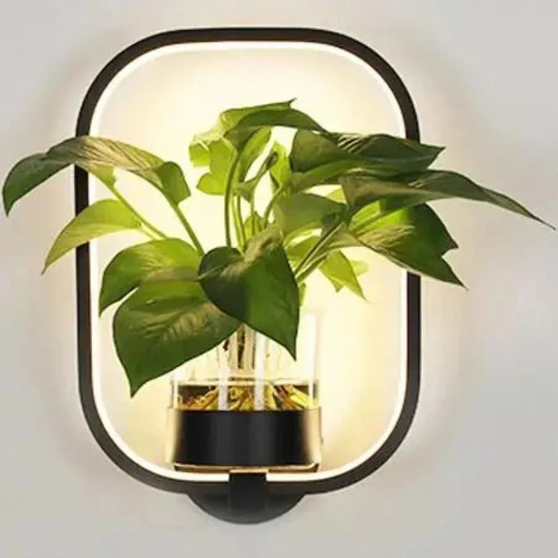 Lumora Plant Wall Lamp - Stylish Lighting with Natural Greenery - B Black / Warm White (2700-3500K)