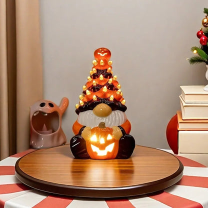 Light Up Ceramic Gnomes Halloween Tree, 8.6" Ceramic Tree with Pumpkin Bat - Vintage Orange Halloween Figurines for Bedroom Nigh 0