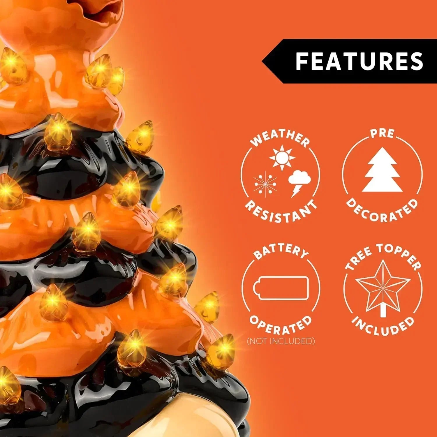 Light Up Ceramic Gnomes Halloween Tree, 8.6" Ceramic Tree with Pumpkin Bat - Vintage Orange Halloween Figurines for Bedroom Nigh 3