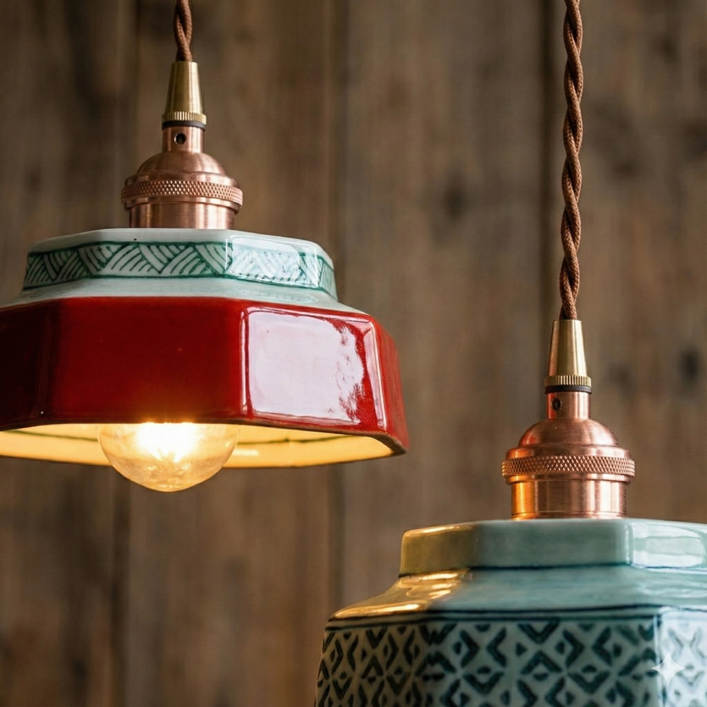 LuxRoyale Vintage Freehand Painting Porcelain Copper Pendant Lamp