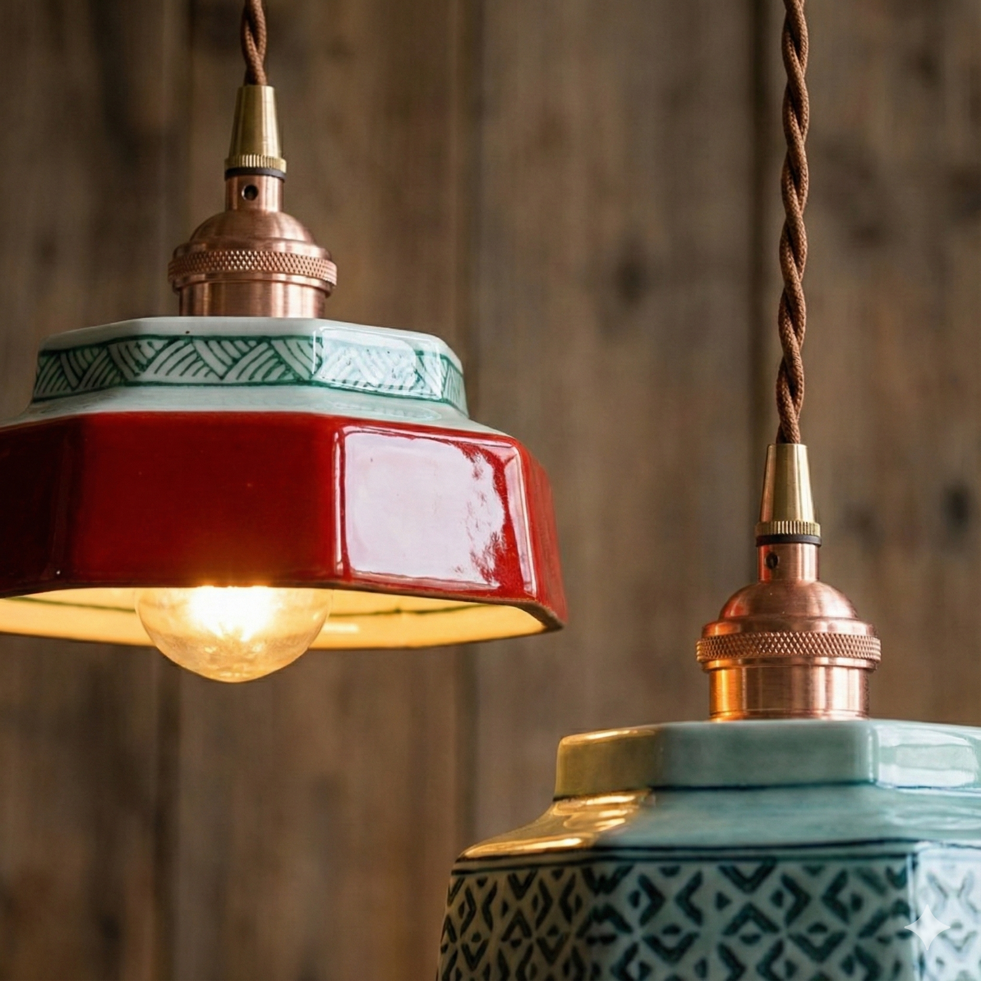 LuxRoyale Vintage Freehand Painting Porcelain Copper Pendant Lamp
