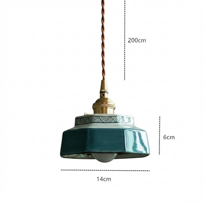 LuxRoyale Vintage Freehand Painting Porcelain Copper Pendant Lamp