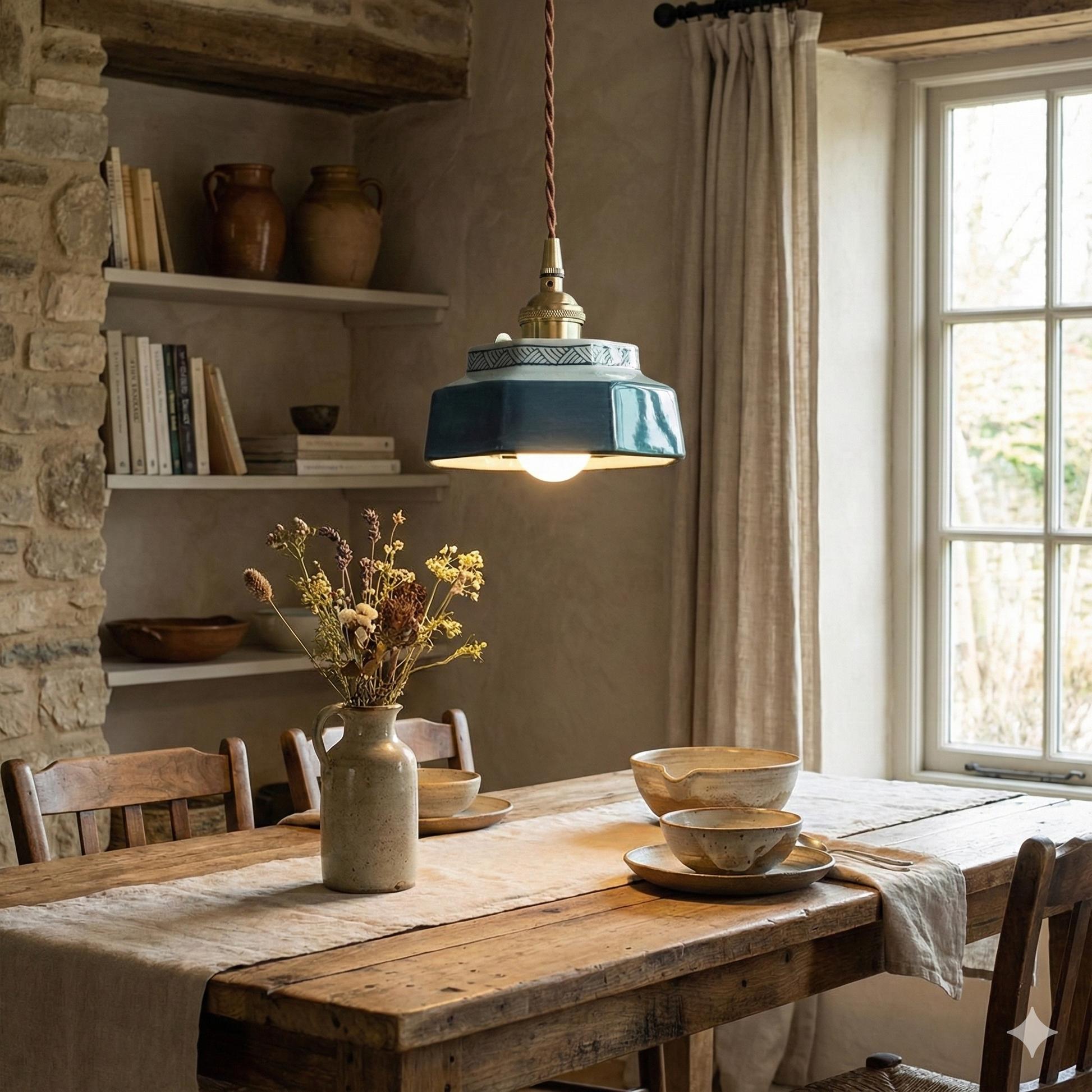 LuxRoyale Vintage Freehand Painting Porcelain Copper Pendant Lamp