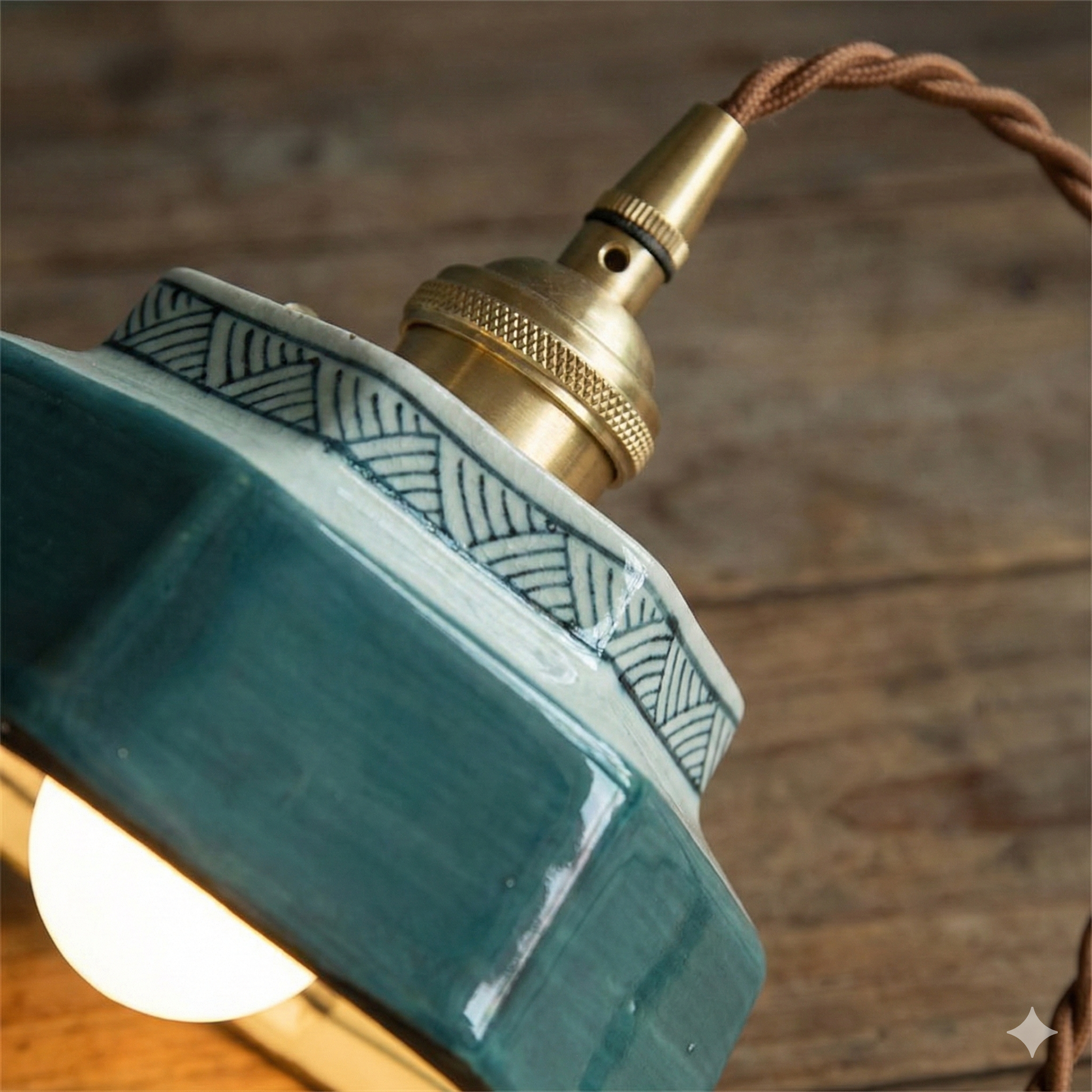 LuxRoyale Vintage Freehand Painting Porcelain Copper Pendant Lamp