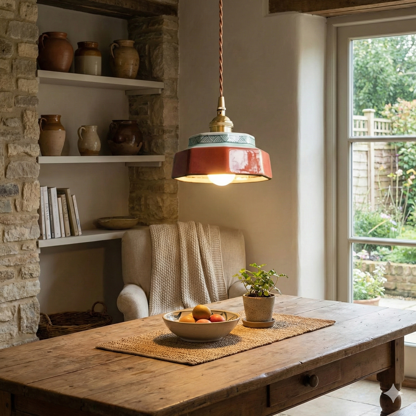 LuxRoyale Vintage Freehand Painting Porcelain Copper Pendant Lamp