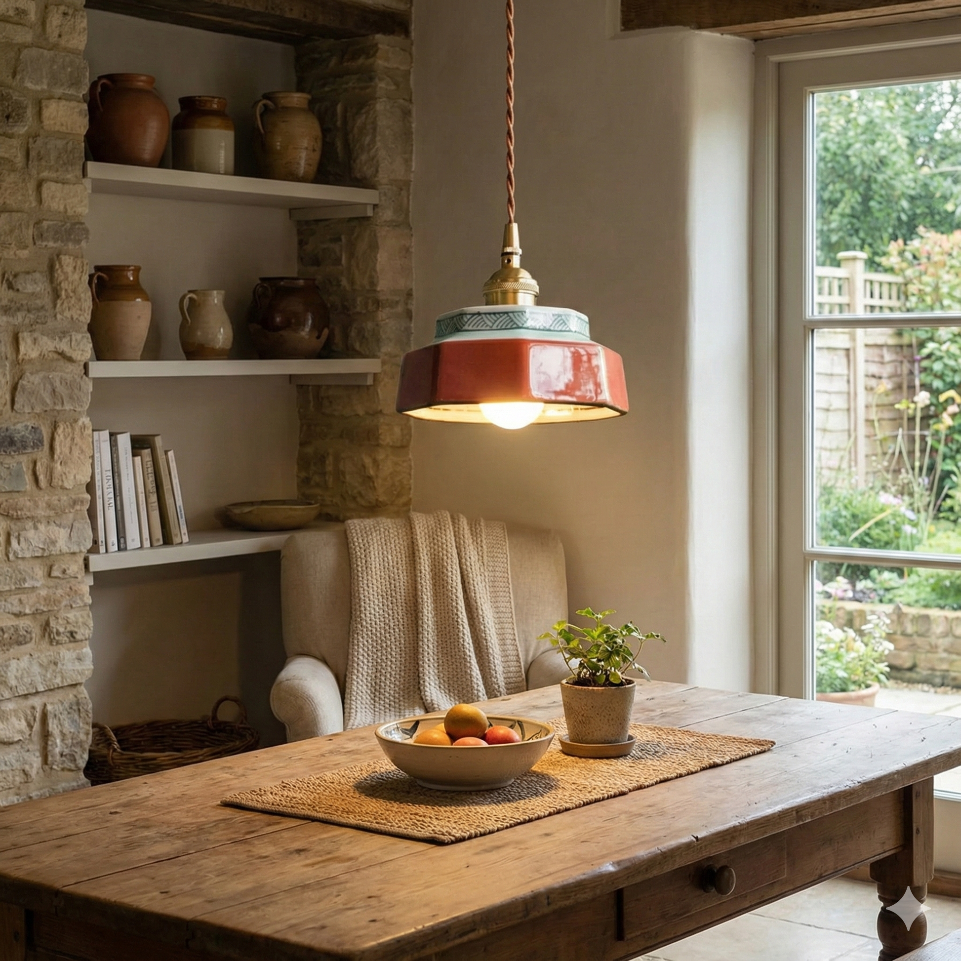 LuxRoyale Vintage Freehand Painting Porcelain Copper Pendant Lamp