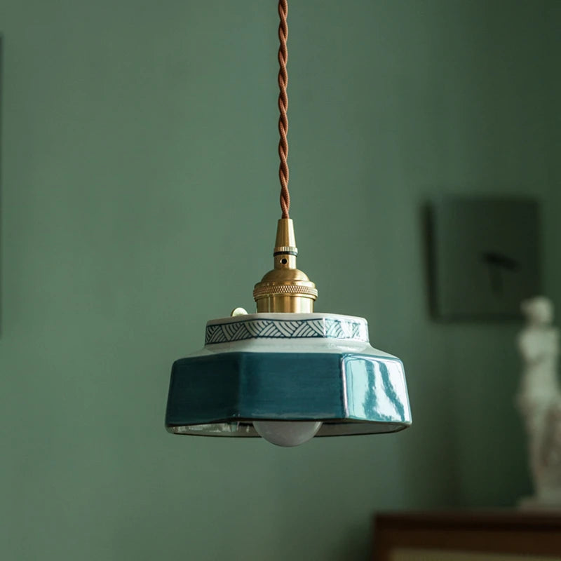LuxRoyale Vintage Freehand Painting Porcelain Copper Pendant Lamp