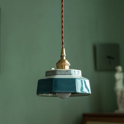 LuxRoyale Vintage Freehand Painting Porcelain Copper Pendant Lamp