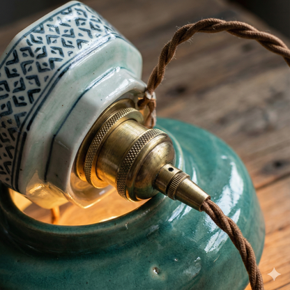 LuxRoyale Vintage Freehand Painting Porcelain Copper Pendant Lamp