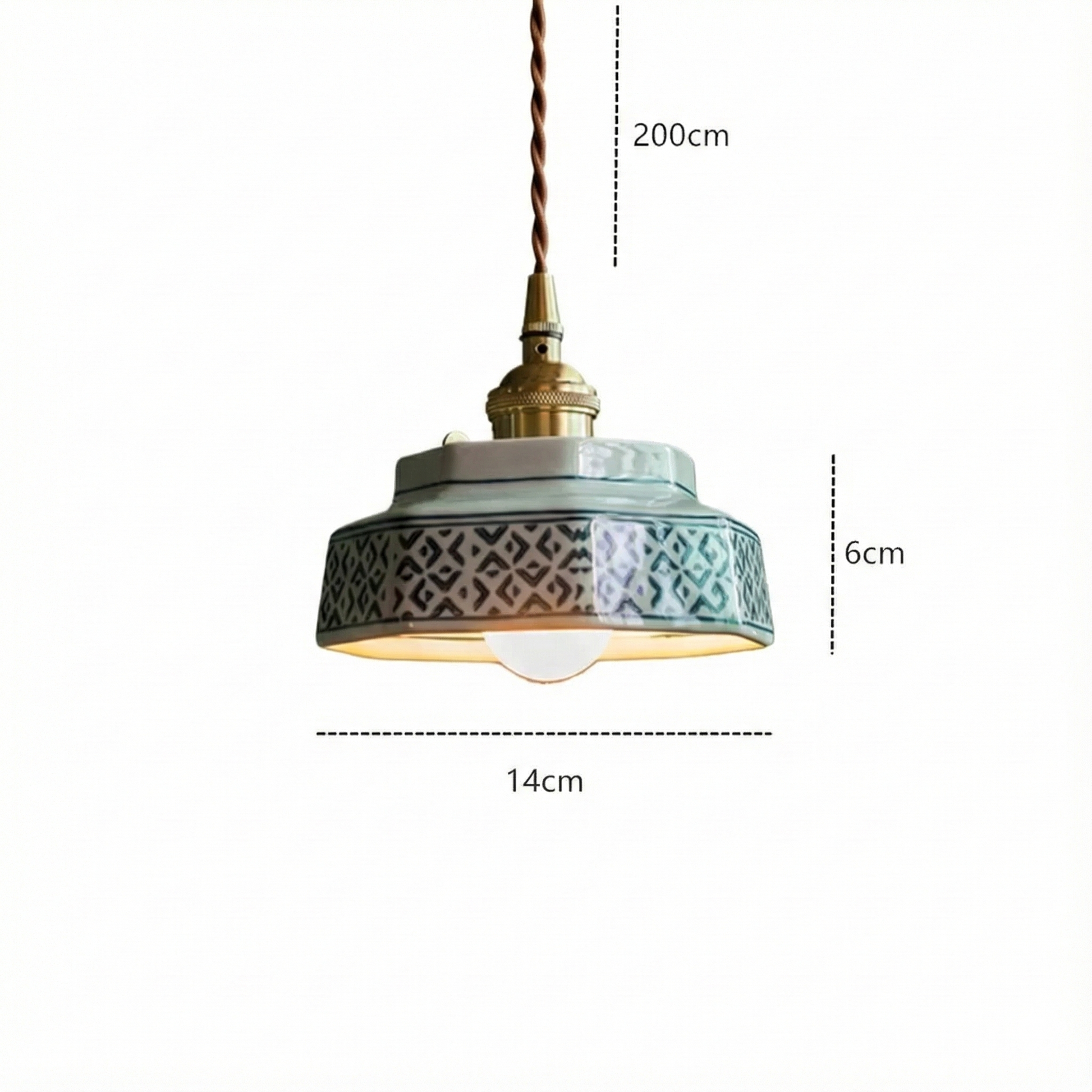 LuxRoyale Vintage Freehand Painting Porcelain Copper Pendant Lamp