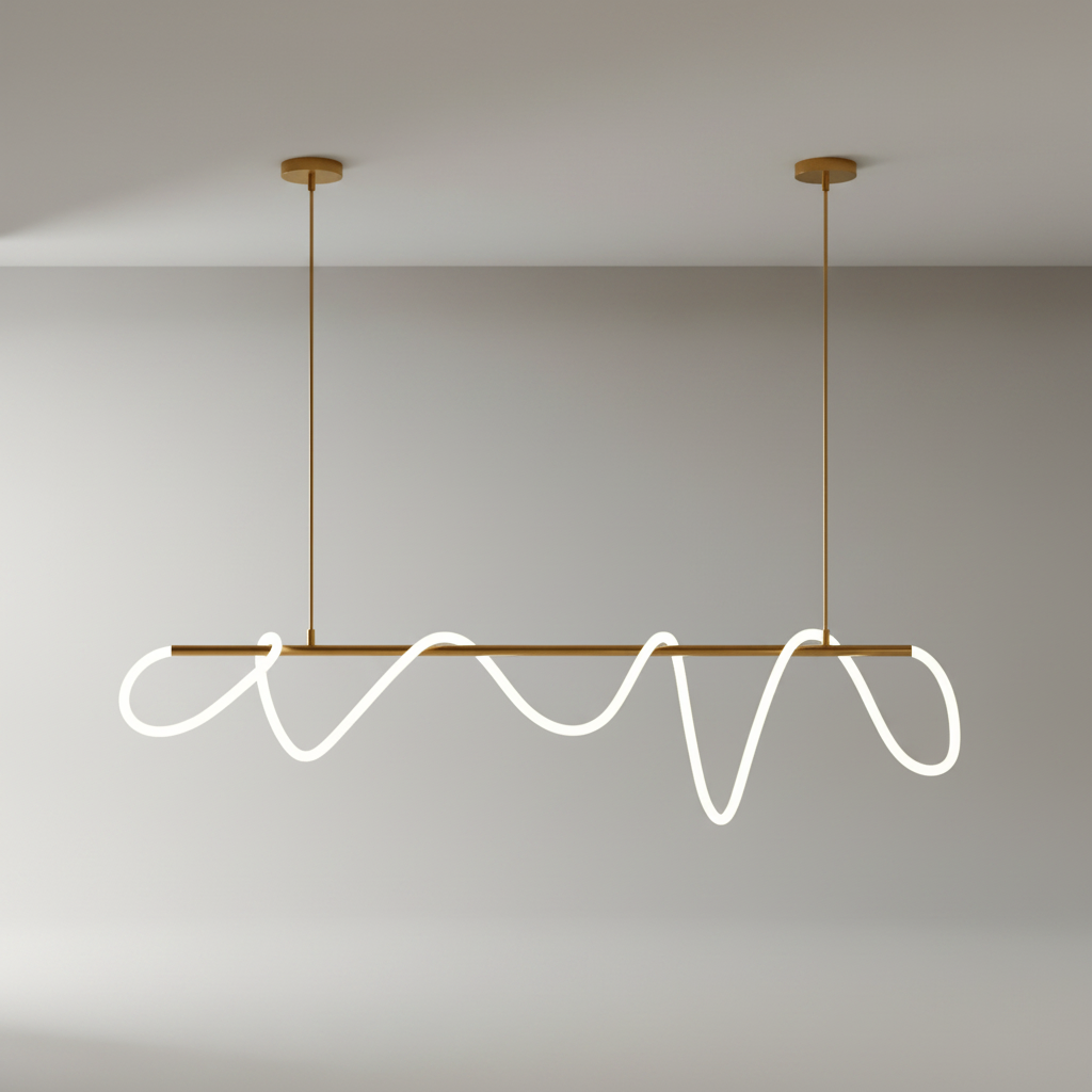 RoyaleGlow Modern LED Linear Chandelier - Flexible Wave Design for Dining & Kitchen