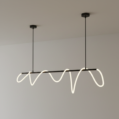RoyaleGlow Modern LED Linear Chandelier - Flexible Wave Design for Dining & Kitchen