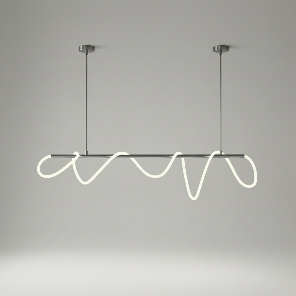 RoyaleGlow Modern LED Linear Chandelier - Flexible Wave Design for Dining & Kitchen