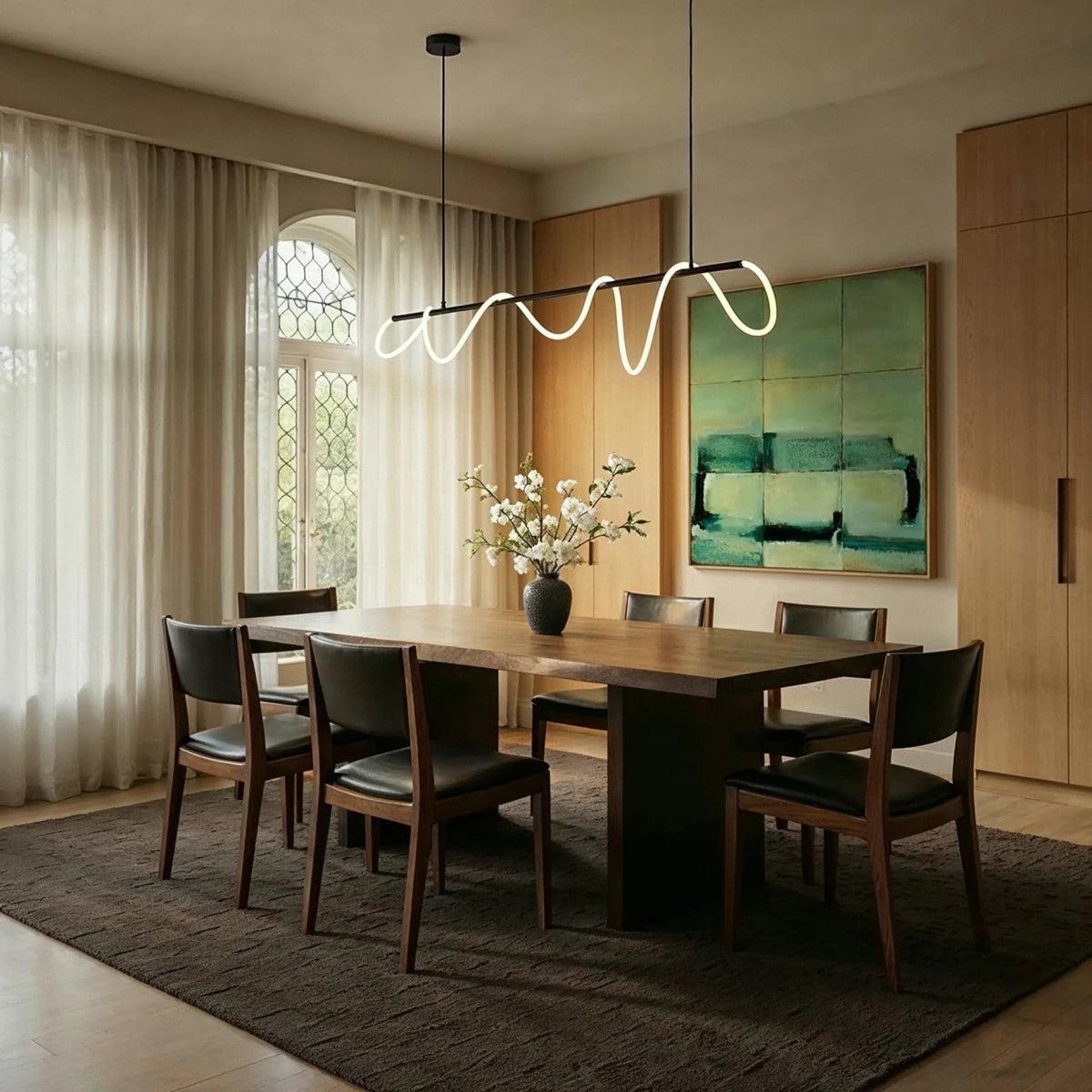 RoyaleGlow Modern LED Linear Chandelier - Flexible Wave Design for Dining & Kitchen