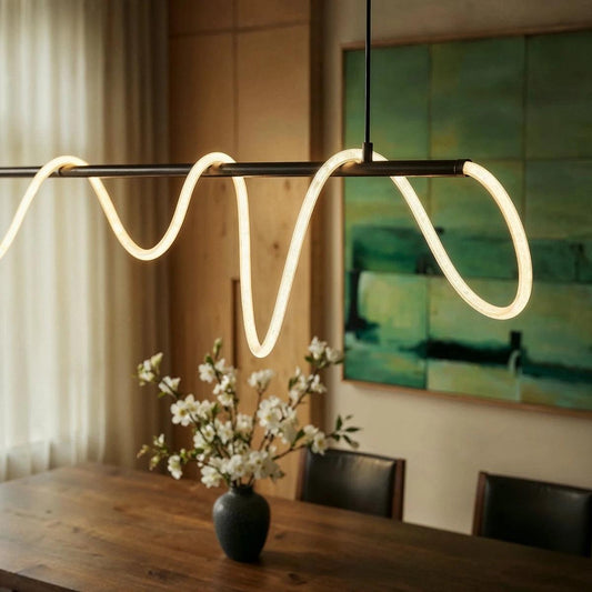 RoyaleGlow Modern LED Linear Chandelier - Flexible Wave Design for Dining & Kitchen